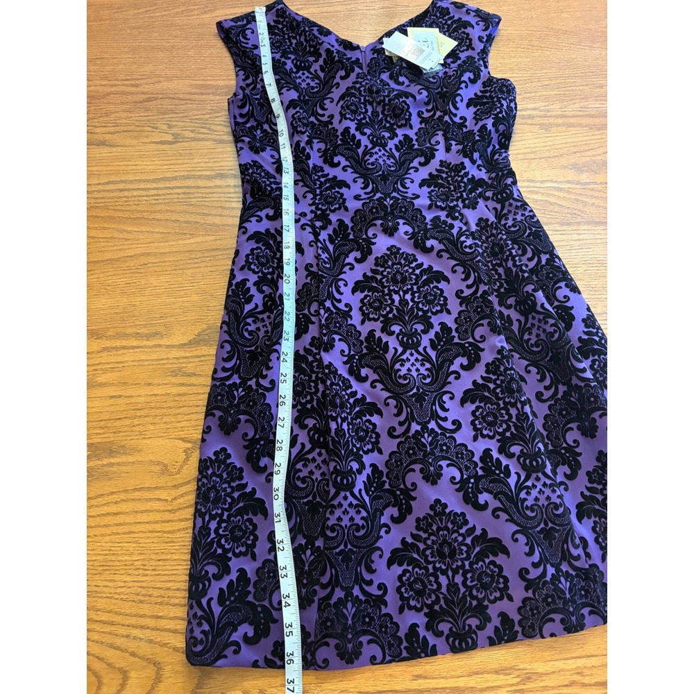 ECI NY Women Purple Black Damask Velvet Sheath Dress 10 Gothic Victorian NWT - Picture 9 of 11